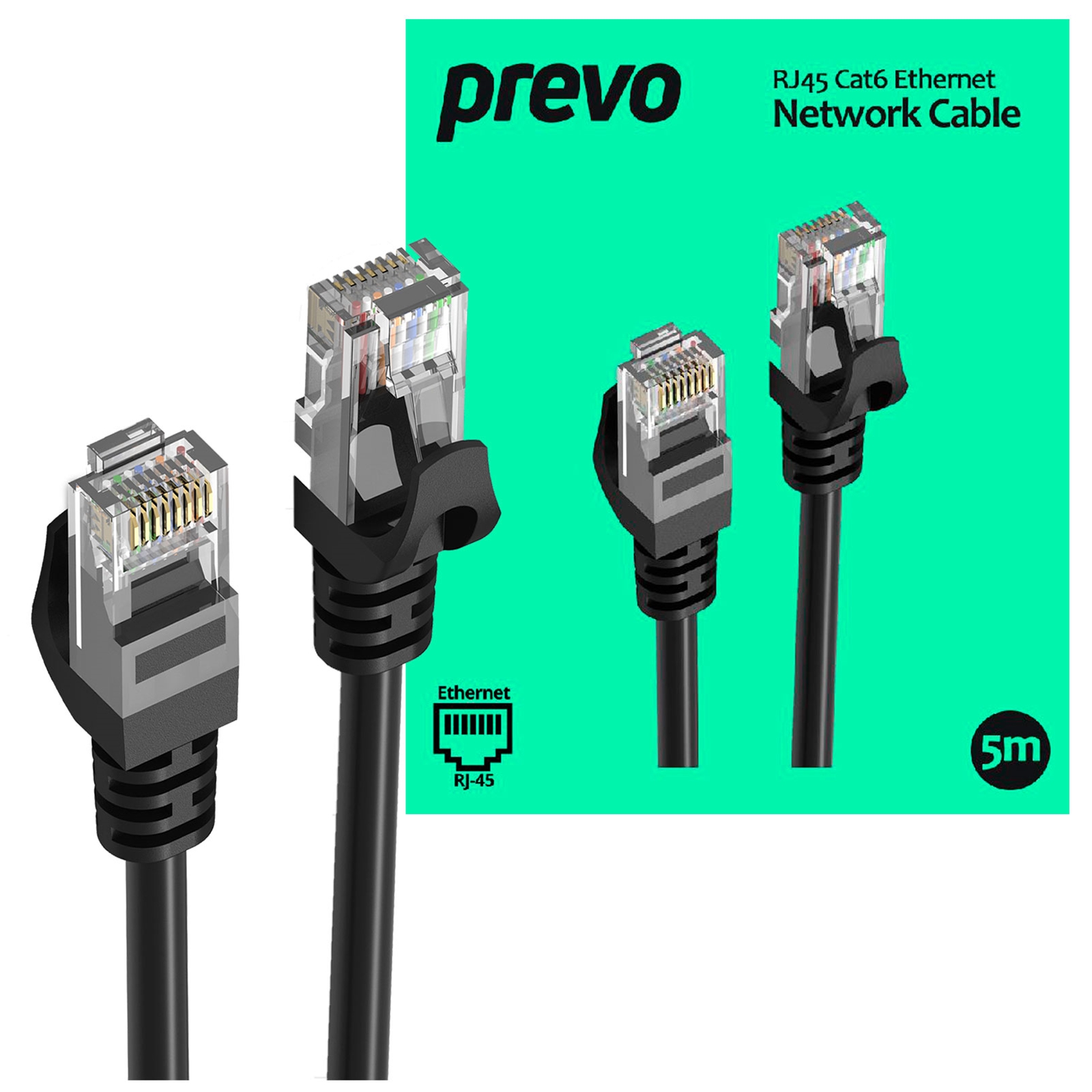 Prevo CAT6 Ethernet Patch Cable 5m - Pack of 2 (Black)