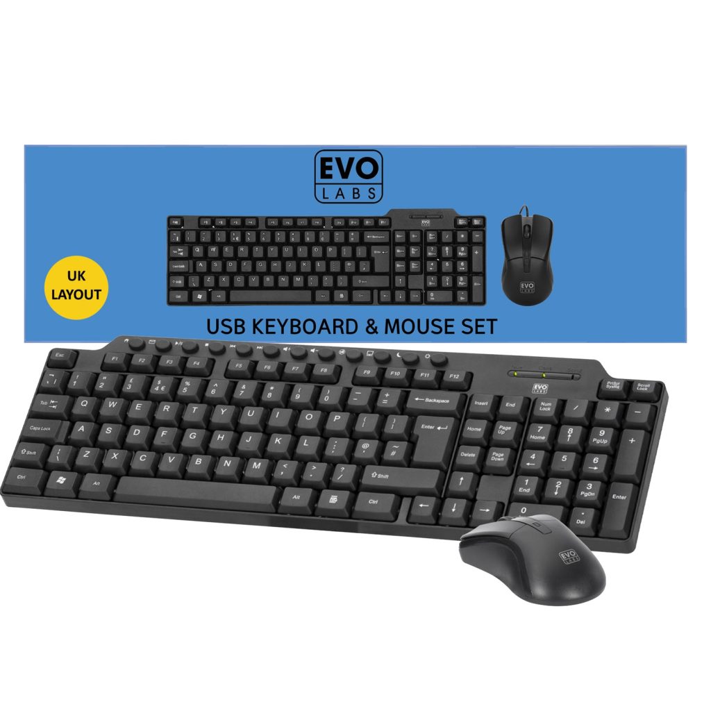 Evo Labs CM-501UK Wired Multimedia Keyboard and Mouse Combo Set, USB Plug and Play