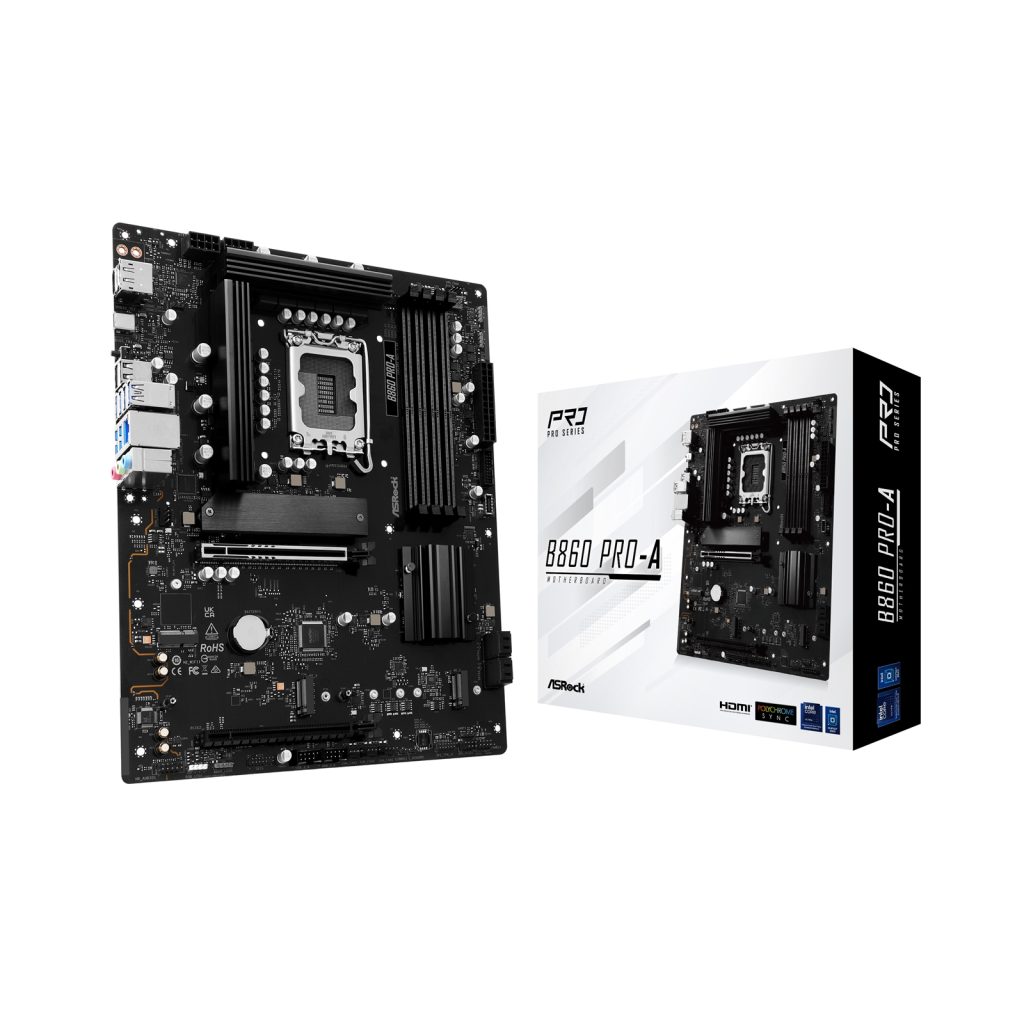 ASRock B860 Pro-A Intel 1851 Socket Motherboard, ATX, 4x DDR5 Slots, 3x M.2 Sockets, 2x USB-C Port, 2.5GbE LAN