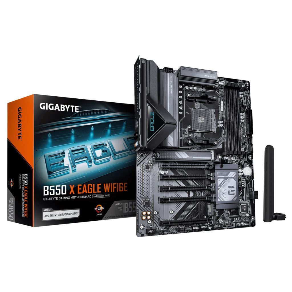 Gigabyte B550 X EAGLE AMD AM4 Socket Motherboard, ATX, 4x DDR4 Slots, 2x M.2 Sockets, Fitted I/O Shield, 2.5GbE LAN, Wi-Fi 6E, 1x HDMI Port