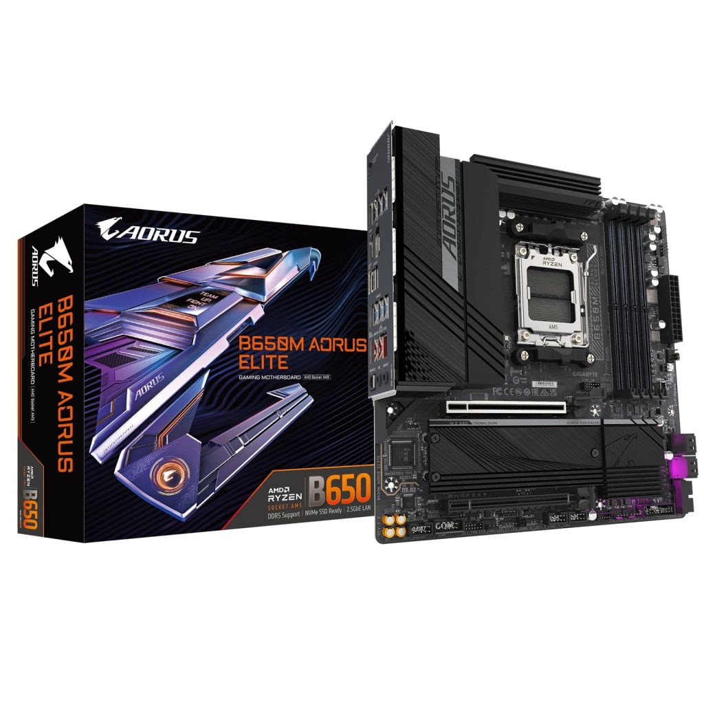 Gigabyte B650M AORUS ELITE AMD AM5 Socket Motherboard, Micro-ATX, 4x DDR5 Slots, 2x M.2 Sockets, Fitted I/O Shield, 2.5GbE LAN