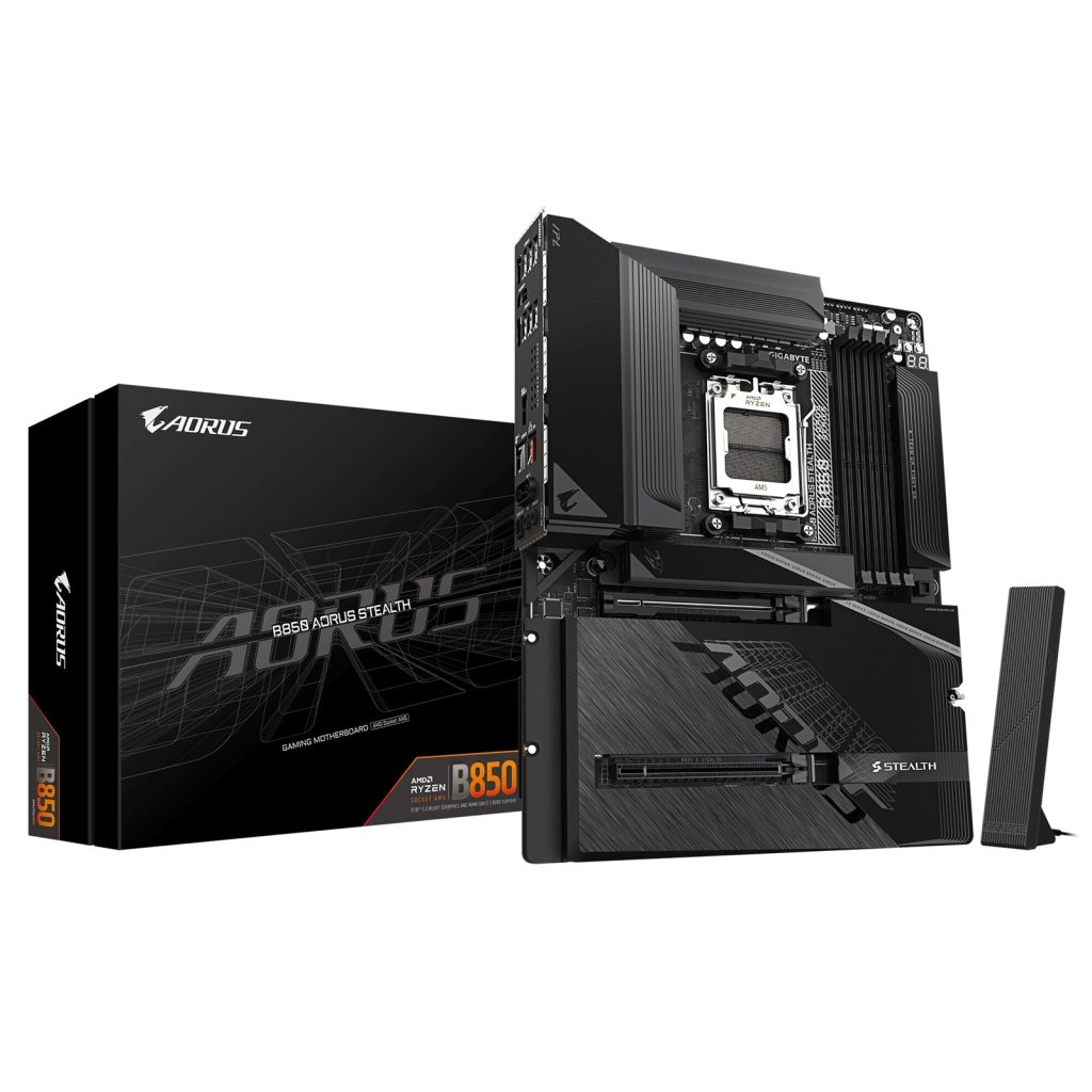 Gigabyte B850 AORUS STEALTH AMD AM5 Socket Motherboard, ATX, 4x DDR5 Slots, 4x M.2 Sockets, Fitted I/O Shield, 5GbE LAN, Wi-Fi 7