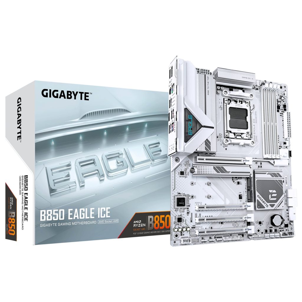 Gigabyte B850 EAGLE ICE AMD AM5 Socket Motherboard, ATX, 4x DDR5 Slots, 3x M.2 Sockets, Fitted I/O Shield, 2.5GbE LAN