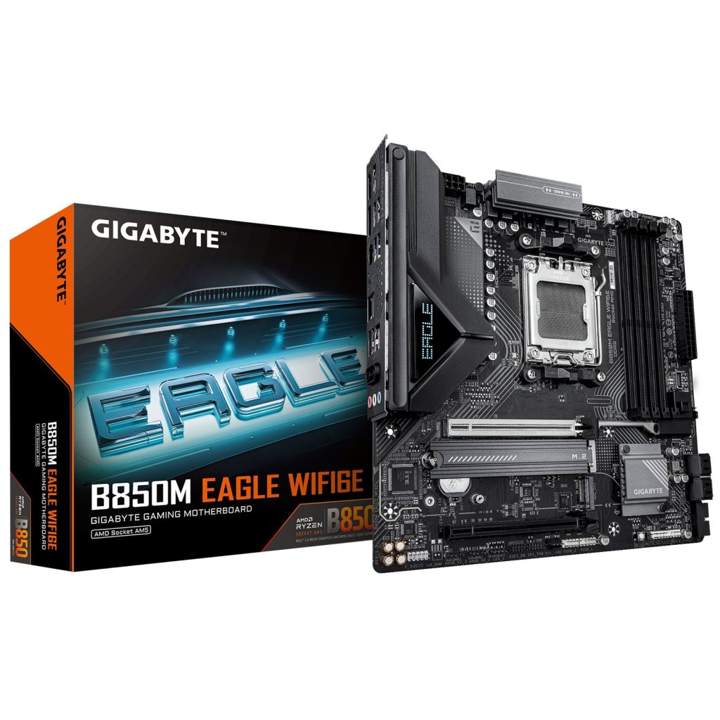 Gigabyte B850M Eagle WIFI6E AMD AM5 Socket Motherboard, Micro-ATX, 4x DDR5 Slots, 2x M.2 Sockets, Fitted I/O Shield, 2.5GbE LAN, Wi-Fi 6E