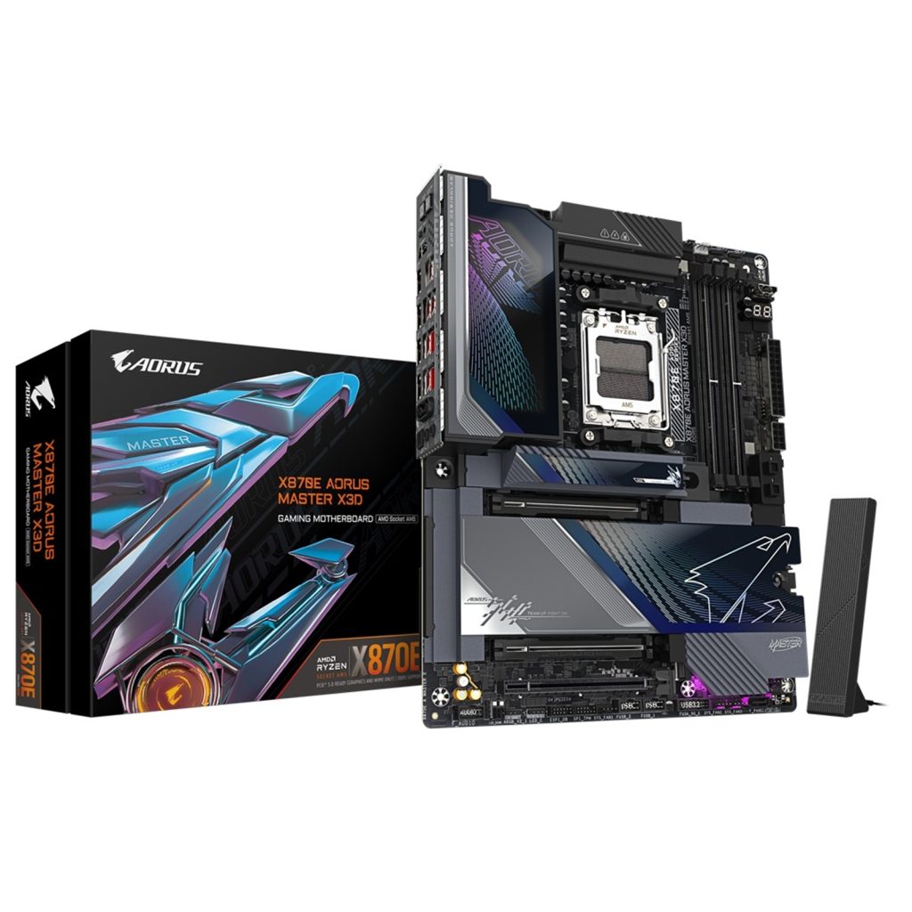 Gigabyte X870E AORUS MASTER X3D AMD AM5 Socket Motherboard, ATX, 4x DDR5 Slots, 5x M.2 Sockets, Fitted I/O Shield, 10GbE LAN, Wi-Fi 7
